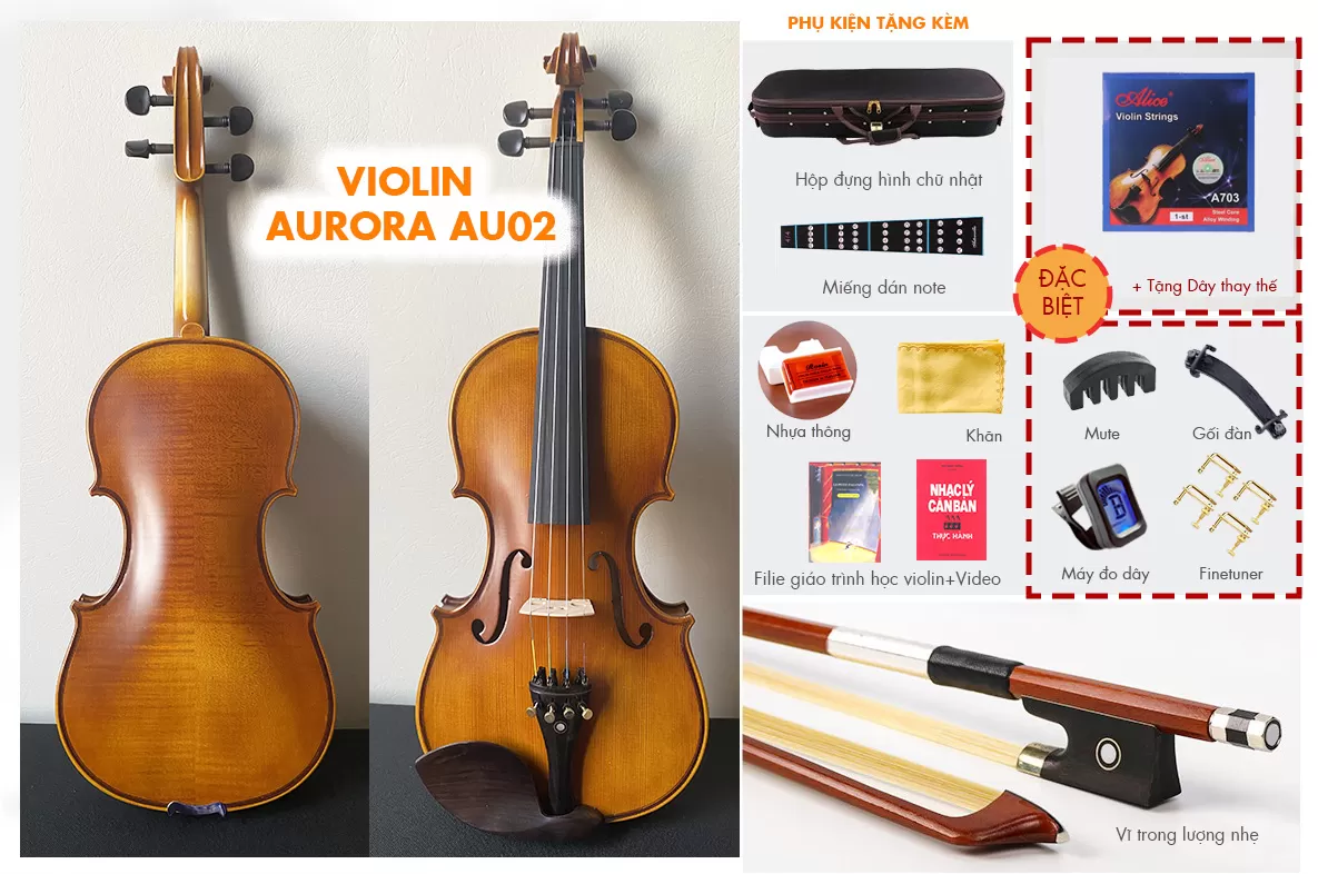 Violin Aurora AU02_có setup, full phụ kiện cho người mới học Violin