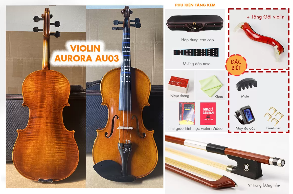 Violin Aurora AU03_có setup, full phụ kiện cho người mới học Violin