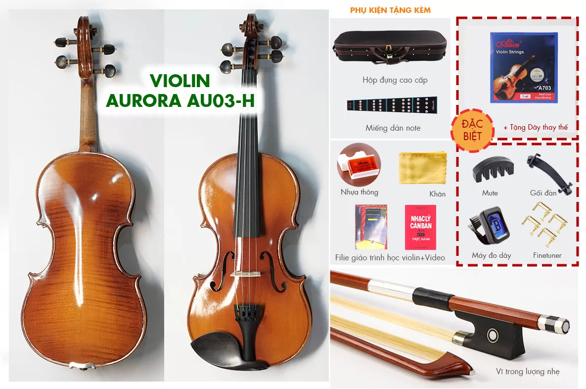 Violin Aurora AU03-H_có setup, full phụ kiện cho người mới học Violin