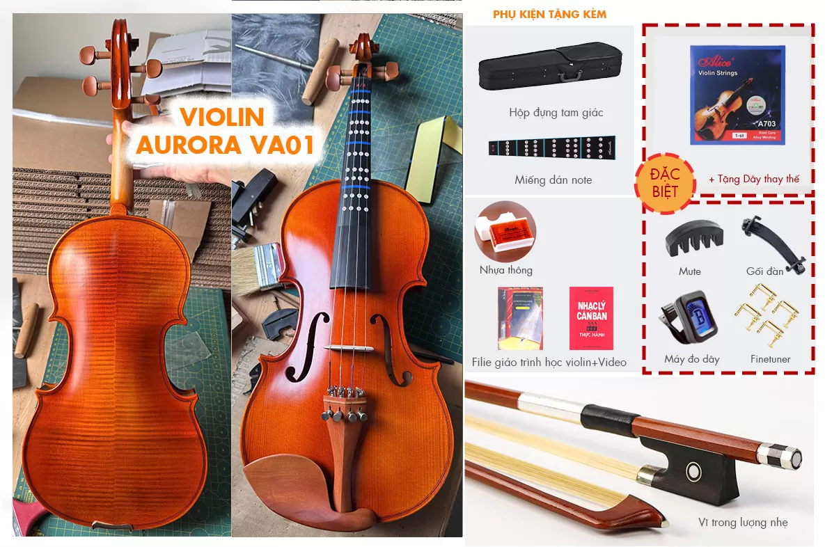 Violin Aurora VA01, có setup cho người mới, FULL PHỤ KIỆN