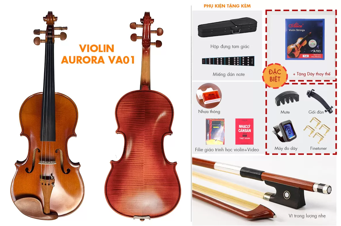 Violin Aurora VA01, có setup cho người mới, FULL PHỤ KIỆN