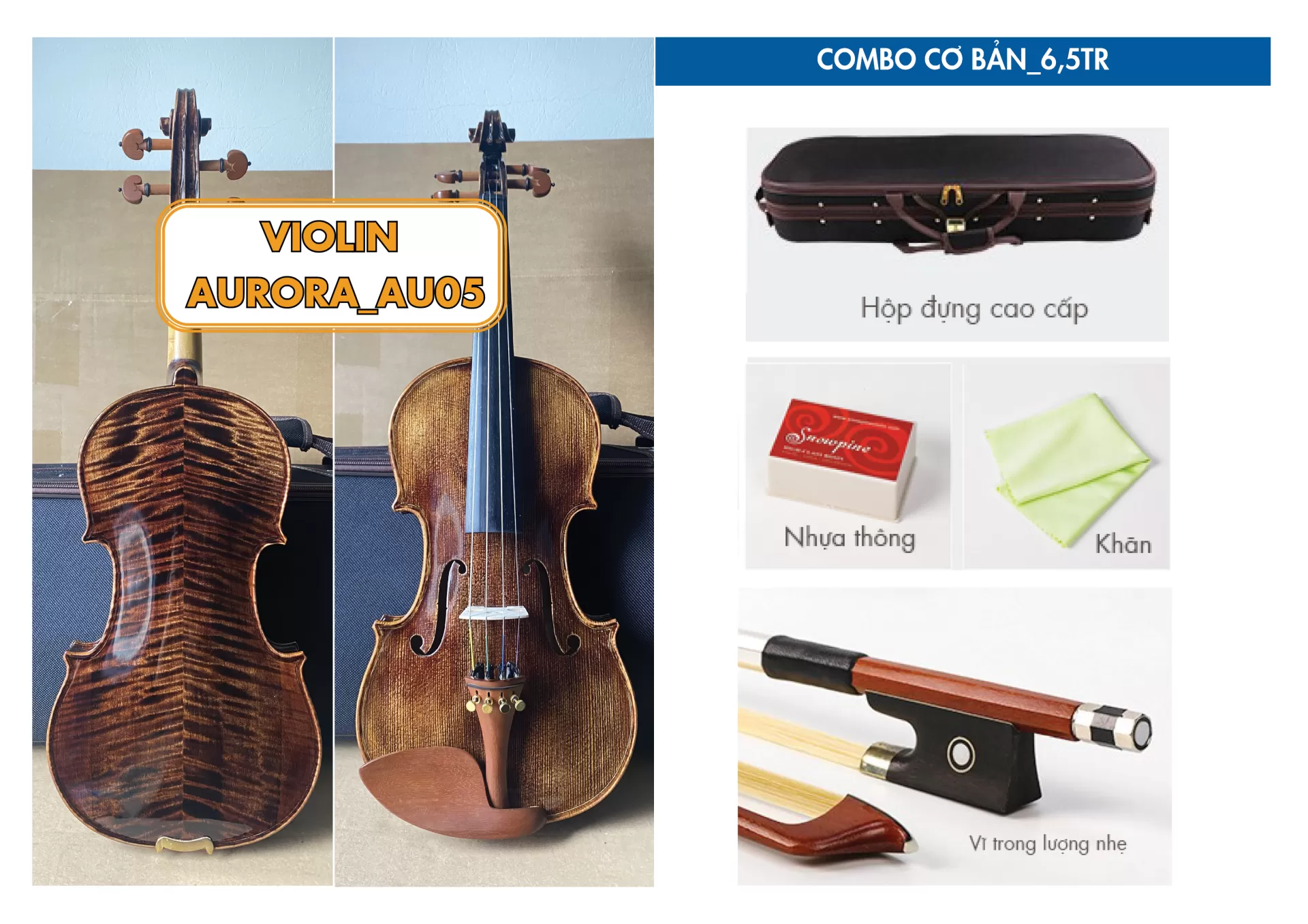 Violin Aurora AU05_có setup, full phụ kiện cho người mới học Violin